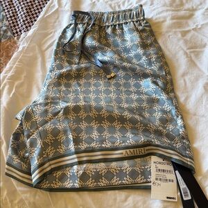 AMIRI Men's NWT MA QUAD SHORT SZ SMALL. Dusty blue, 100% silk. Side pockets!